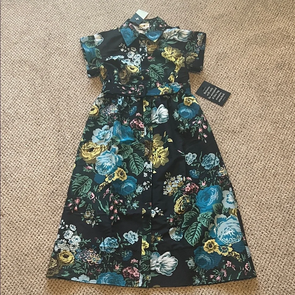 Tuckernuck Chloe Floral Belted Dress - Black, Yellow, Green - Picture 1 of 10